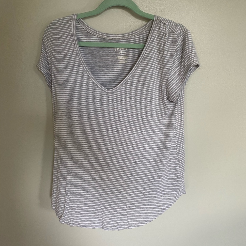 Grey Striped V-Neck